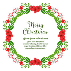 Ornate of greeting card merry christmas, with design red wreath frame. Vector