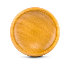 Empty wooden bowl an isolated on white background, view from above