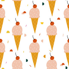 Scoop ice cream  vector pattern background. Sweet and yummy dessert. Design for fabric, wrapping, textile, wallpaper, apparel..