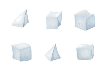Set of transparency ice cubes and pyramids.