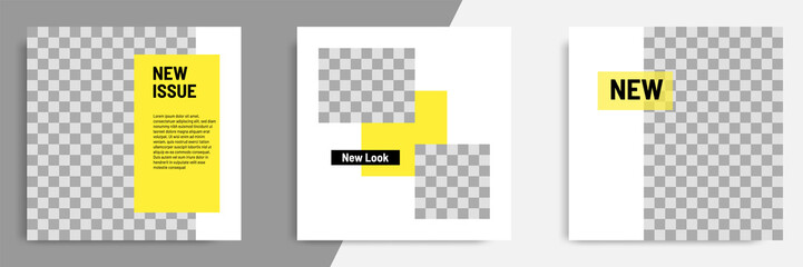 Minimal / minimalist square geometric banner template for social media post. Black, yellow and white background color.