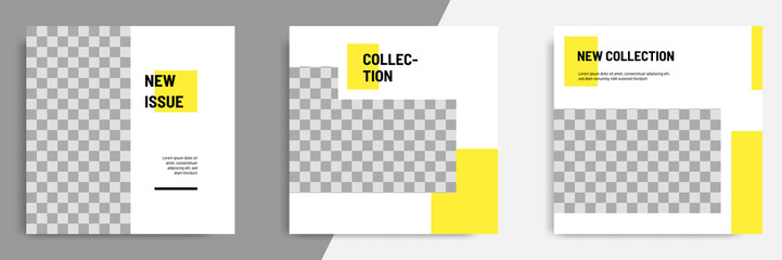 Minimal / minimalist square geometric banner template for social media post. Black, yellow and white background color.