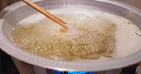Japanese shabu shabu in restaurant