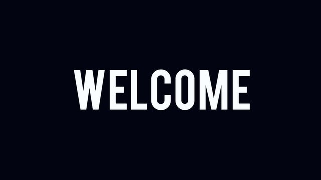 Glitched welcome motion poster, banner text design motion graphic. Distorted glitch style modern background. Available in 4K FullHD video render footage