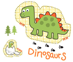 dinosaur with its hatched egg, cartoon vector illustration