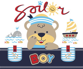 Bear the funny sailor, vector cartoon illustration