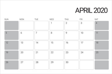 April 2020 desk calendar vector illustration