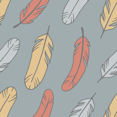 Fototapeta premium Vintage seamless pattern with original hand drawn feathers. Seamless pattern.