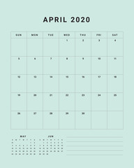 April 2020 desk calendar vector illustration