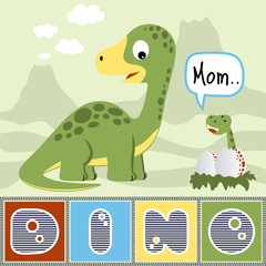 Dino family cartoon, happy baby dino with its mom