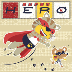 Cat the funny super hero cartoon vector, chasing a thief