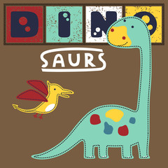 colorful dinosaurs cartoon, brontosaurus with pterodactyl © Bhonard21