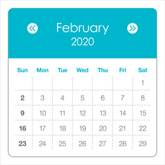 February 2020 monthly calendar vector illustration
