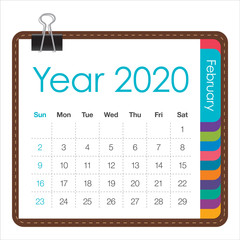 February 2020 monthly calendar vector illustration