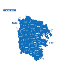 ヨコハマ市地図 シンプル青 市区町村