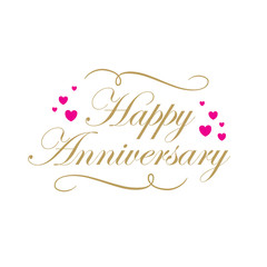 Obraz na płótnie Canvas Happy Anniversary text Lovely Hand lettering with love and couple element vector illustration