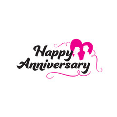 Happy Anniversary text Lovely Hand lettering with love and couple element vector illustration