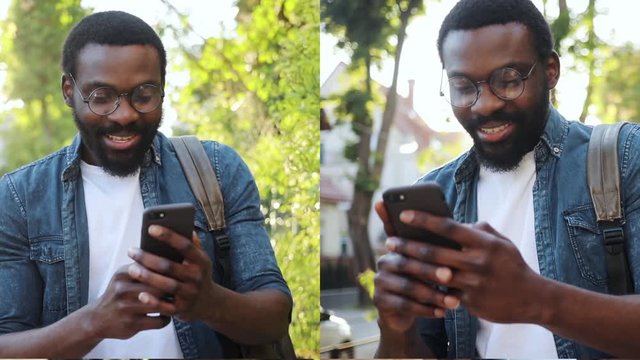 Nomophobia - People using the mobile phone. No-mobile-phone phobia. Multiscreen on people using smartphone in everyday life. Commuters being on their mobile phones walking.