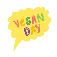 Colorful hand drawn illustration in cartoon style. Concept for Happy World Vegan Day. Vegetable vector illustration for web and design.