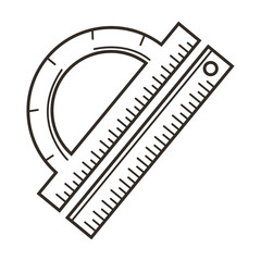 Ruler and protractor, school stationery items, geometrical drawing tools
