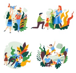 Fototapeta premium Family isolated icons, parents and children, playing or having fun