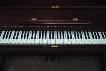 close up of  piano keys in home, music background with copy space