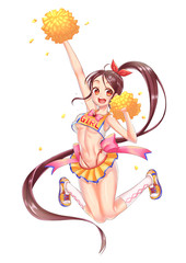茶髪のかわいい元気なチアガール