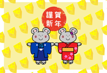 着物ねずみ二匹横　チーズ