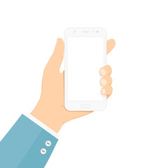 Smartphone in hand. Colorful vector illustration in flat cartoon style.