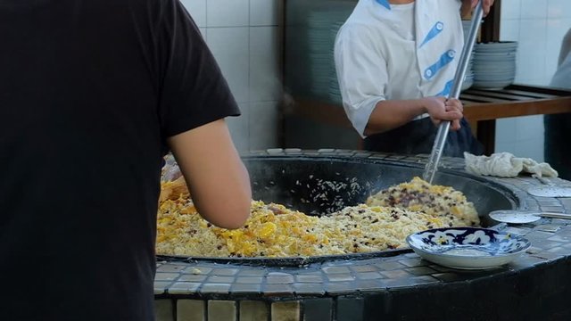 National food in Uzbekistan. Traditional plov from Tashkent