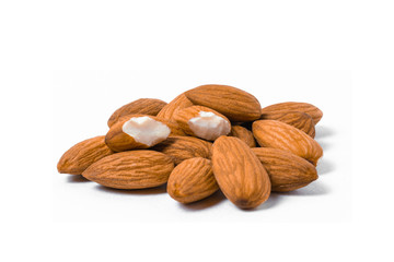 Group of Almonds on white background.