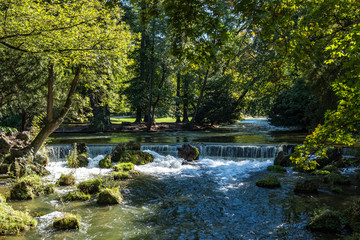 water of the isar in The English Garden, Munich, Germany.