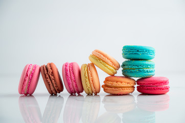 colorful macaroons on white background