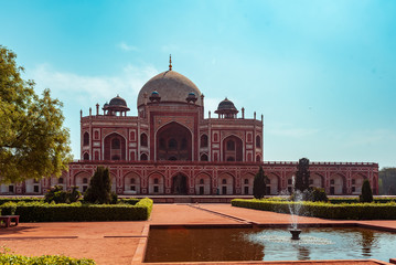 A famous red sandstone monument built in 16th century. The Humayun's Tomb an iconic tourist destination in India.