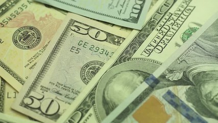 Dollars Close up Concept. American Dollars Cash Money background. Macro view.  Rotation 360 degrees.