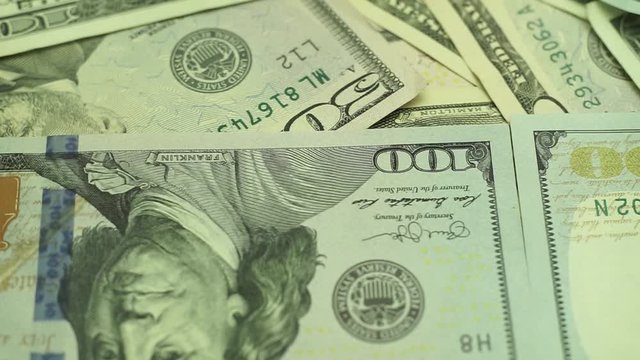 Dollars Close up Concept. American Dollars Cash Money background. Macro view.  Rotation 360 degrees.