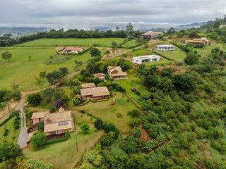 Aerial view of luxury villa in tropical valley, Brazil