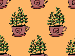 Set of different hand drawn house plants in pots. Isolated decorative plants: aloe, crassula, flower for design template, icon, gift card. Sketch style vector illustration.