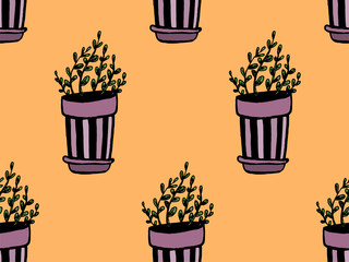 Set of different hand drawn house plants in pots. Isolated decorative plants: aloe, crassula, flower for design template, icon, gift card. Sketch style vector illustration.