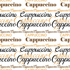 Coffee wallpaper with decorate and calligraphy text. Seamless lettering pattern.