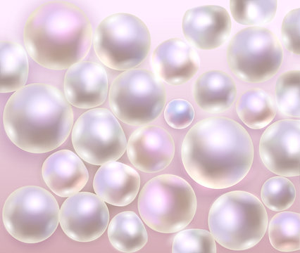 Background with realistic pearls on a light background.