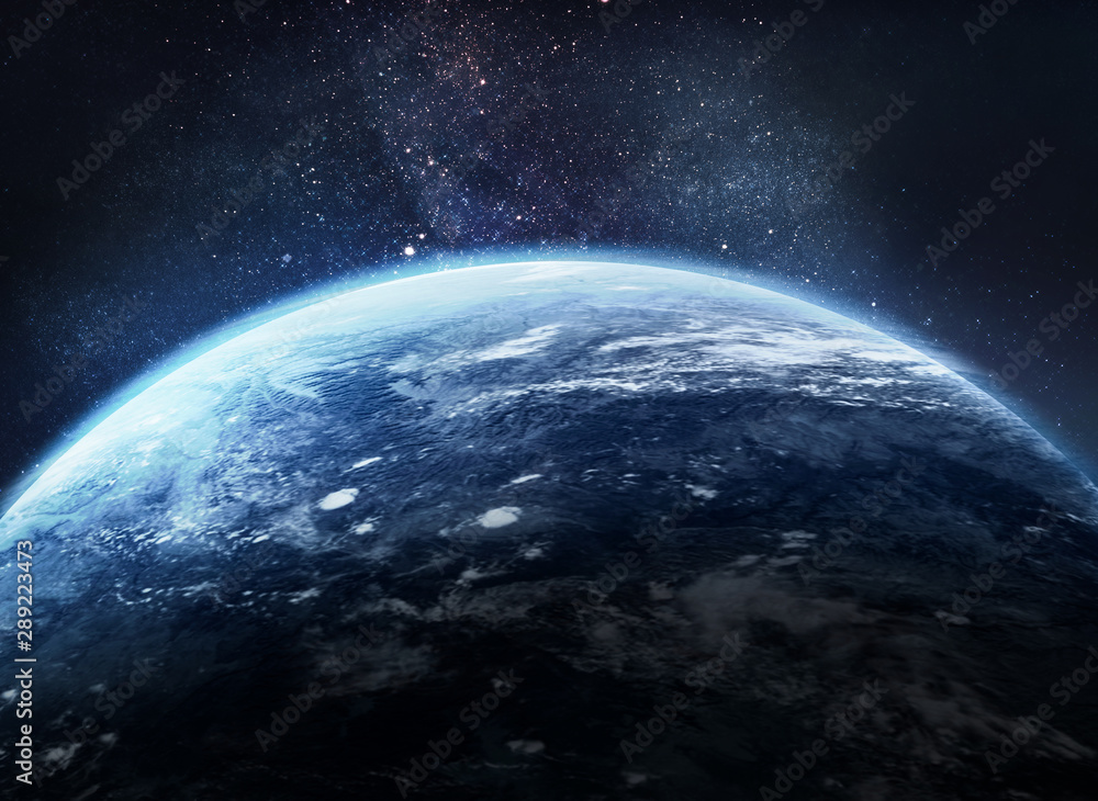 Poster earth planet in deep dark space. elements of this image furnished by nasa