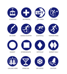 Logo and icon collection for ski and snowboard resorts. Vector illustration.