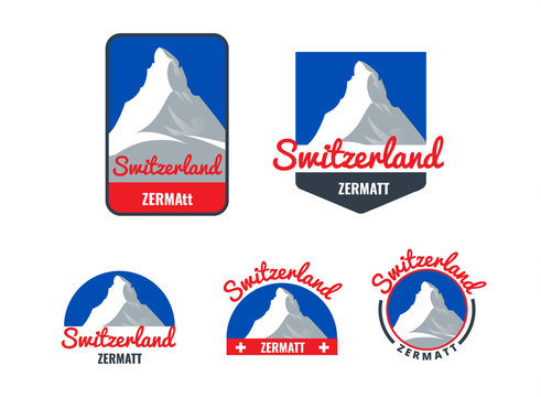Logo collection for the Swiss ski resort. Vector illustration.