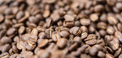 Roasted coffee beans background,top view