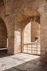 Fototapeta na wymiar Architecture details Vault Brick wall with lighting Historical site