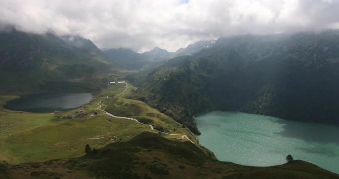 Incredible view of the Ritom Lake in the middle of the Swiss Alps.
