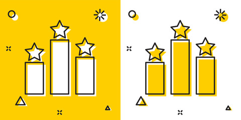 Black Ranking star icon isolated on yellow and white background. Star rating system. Favorite, best rating, award symbol. Random dynamic shapes. Vector Illustration - obrazy, fototapety, plakaty
