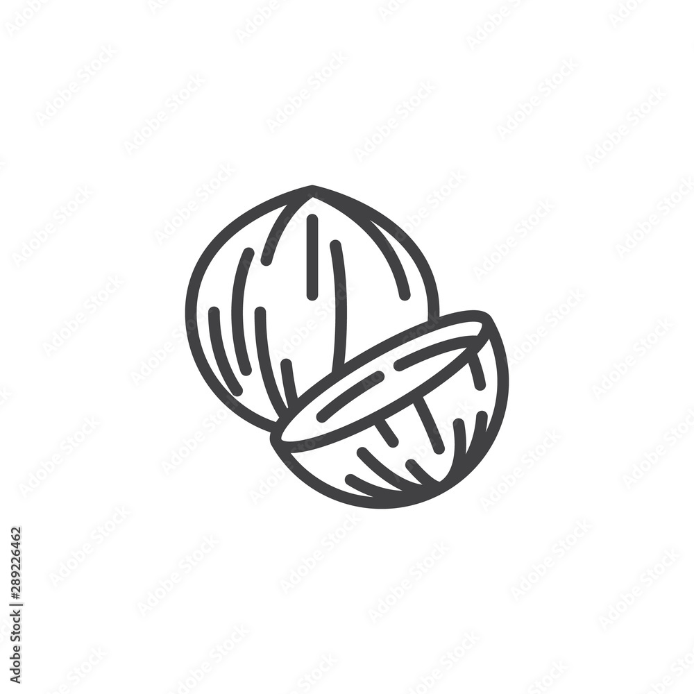 Poster coconut nut line icon. linear style sign for mobile concept and web design. coconut whole and slice 
