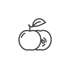 Apple slice and whole line icon. linear style sign for mobile concept and web design. Apples with leaf outline vector icon. Symbol, logo illustration. Vector graphics